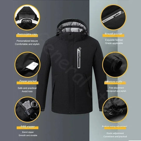 Heating Jacket - Heated Bodywarmer - Heated Clothing - For Men - 8 Zone Heating Jacket - Winter Electric Heated Clothing - USB Charging - Waterproof - Windbreaker - Size XXL - Black