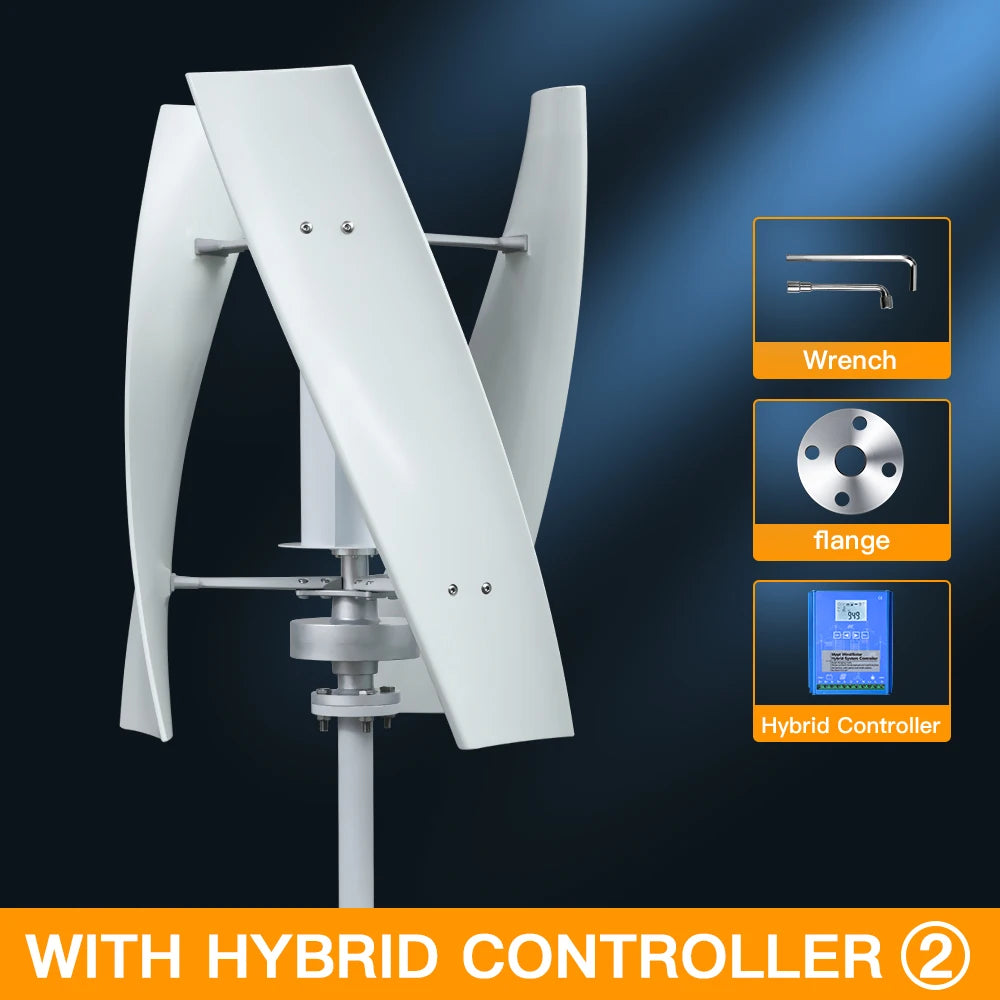 Verticale Windturbine – Horizontale Windmolen – Mini Windgenerator – Windkracht Turbine – 2000W Vermogen – 24V - LCD Hybride Controle