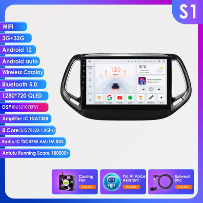 Android 14 Autoradio Jeep Compass – Multimedia Systeem – Navigatie – Carplay – Android Auto – 9 Inch Touchscreen – 4G Verbinding – Canbus Ondersteuning