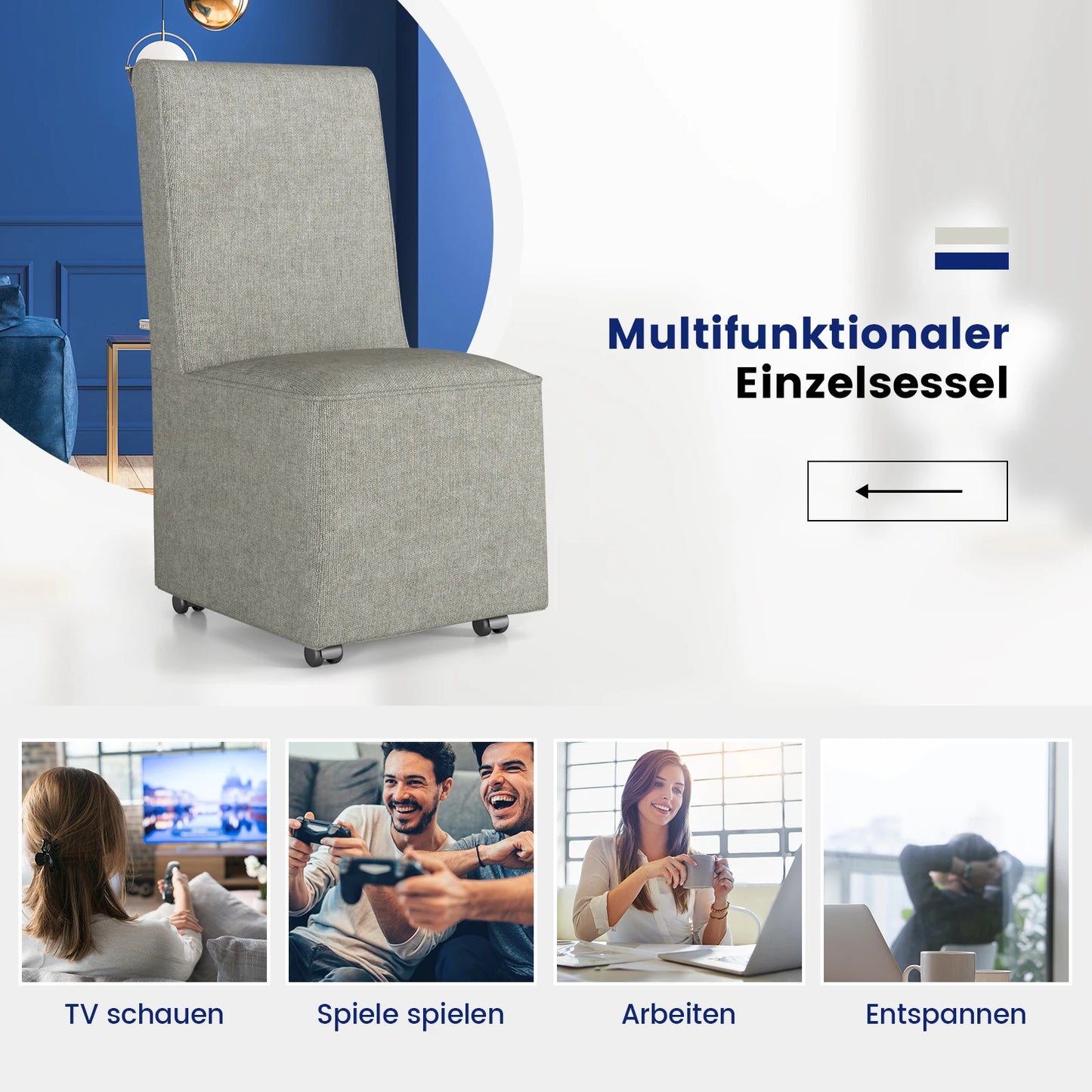 Elegante Houten Eetkamerstoel in Grijs – Comfortabele Gestoffeerde Zitting – Klassieke Hoge Rugleuning – Stevig Houten Frame – Geschikt voor Keuken, Eetkamer of Woonkamer – 47 x 60,5 x 98 cm