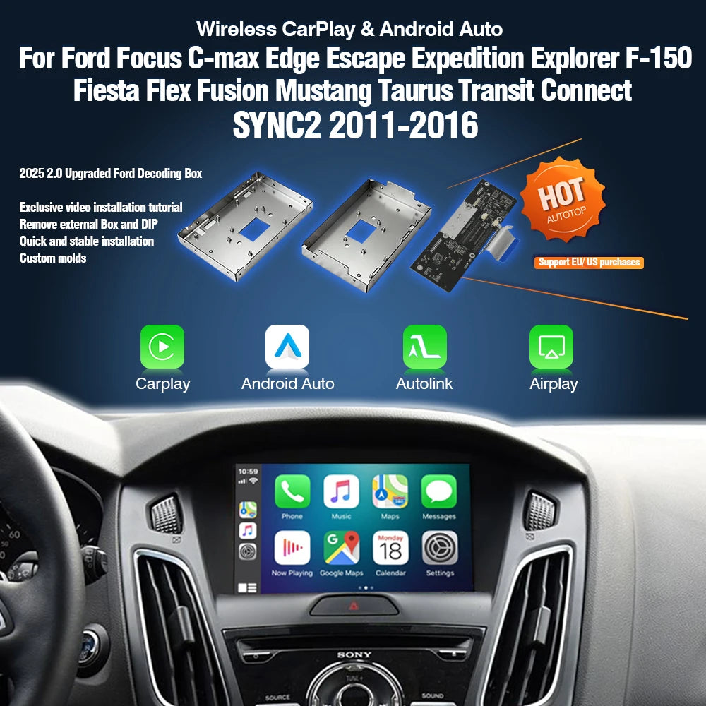 Wireless CarPlay Decoderbox – Draadloze CarPlay Adapter – Auto Interface Module – Ford Infotainment Upgrade – Compatibel Met Sync2 – Ondersteuning Voor Achteruitrijcamera – Eenvoudige Installatie