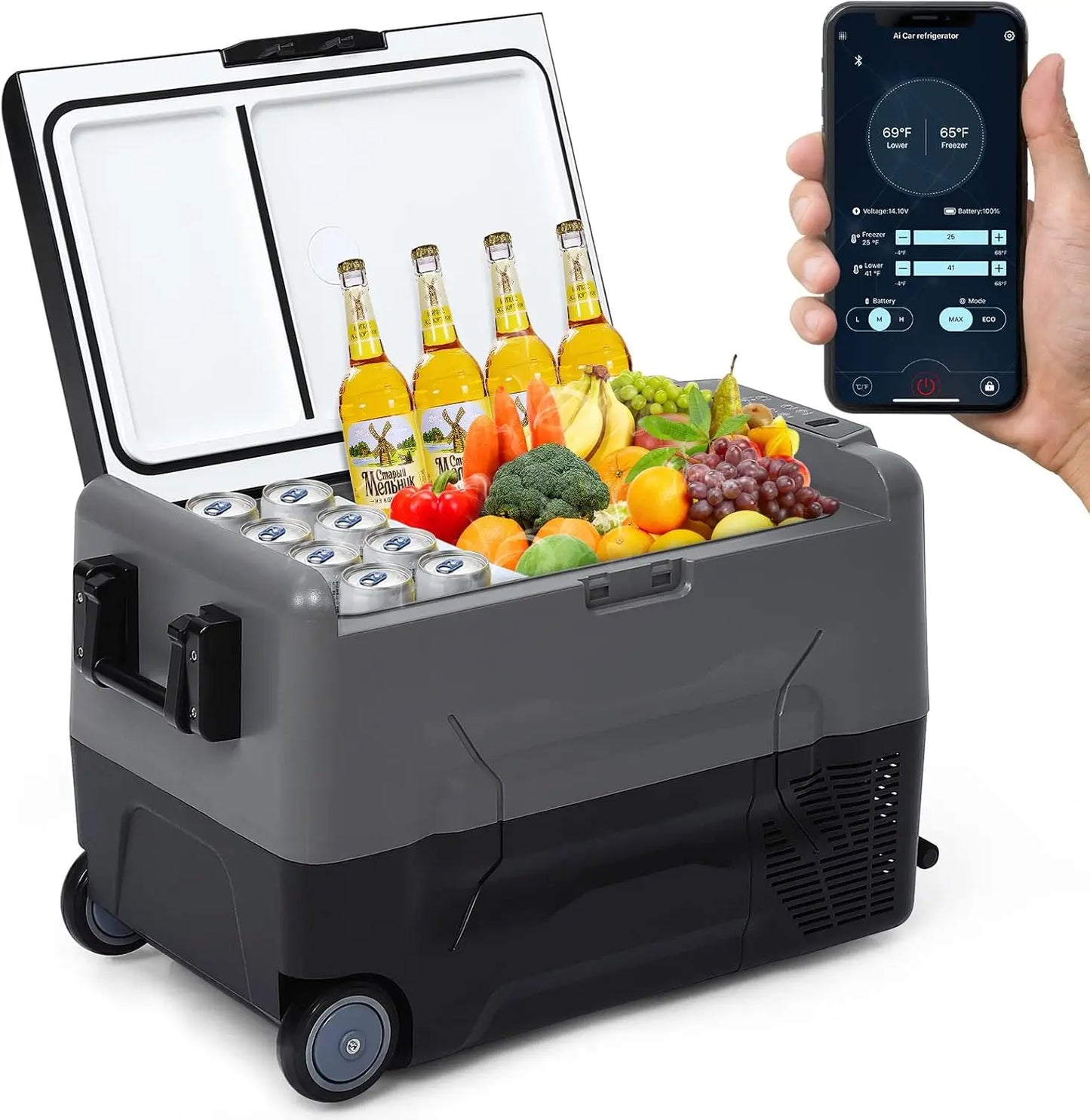 Draagbare Autokoelkast – Koelbox – Mini Koelkast – Vriesbox – Compacte Koelbox – 35 Liter – Dual-Zone - USB Aansluiting - Donkergrijs