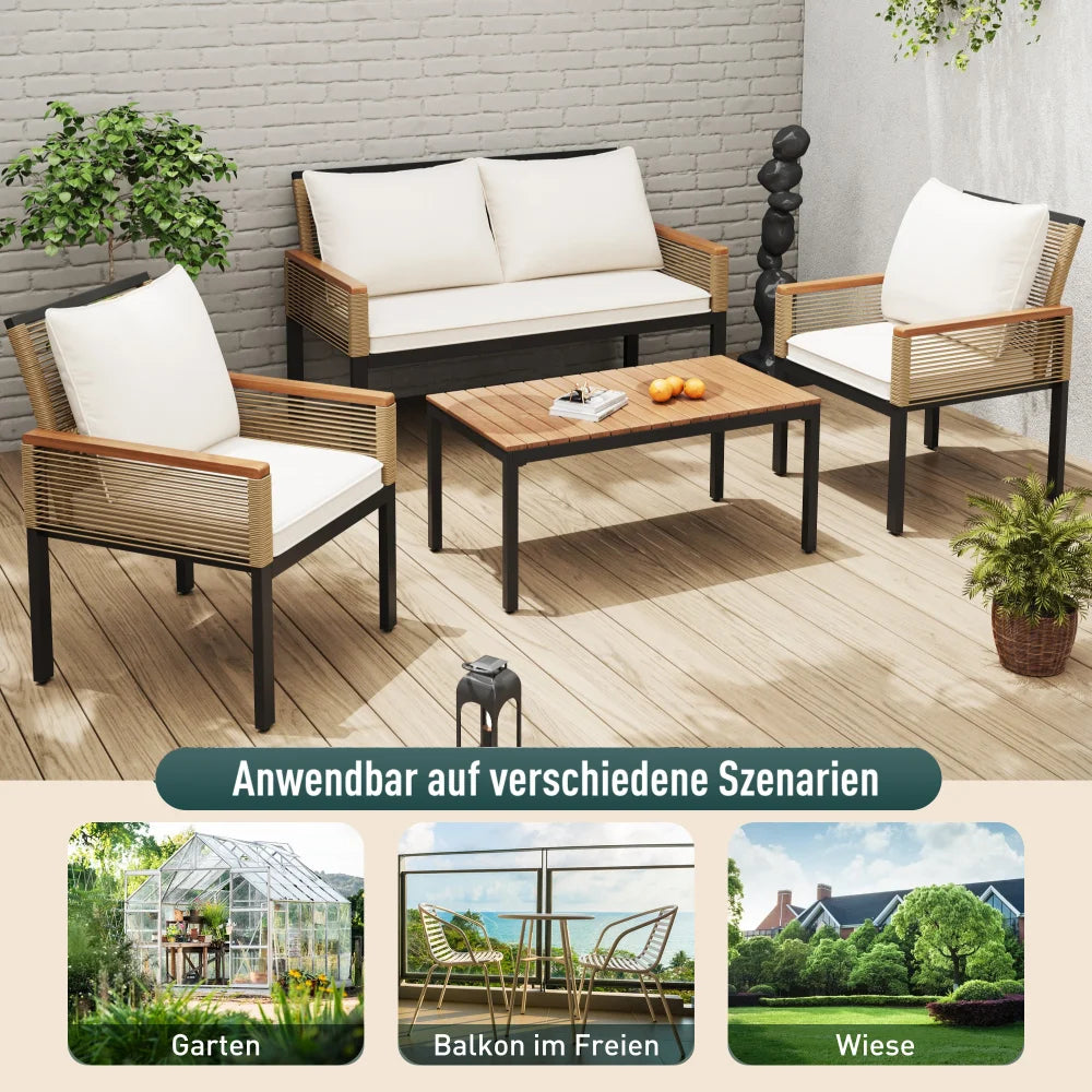 4-Persoons Loungeset – Tuinmeubel – Loungeset Buiten – Loungeset Balkon – Tuinbank – UV-bestendig PE-Rattan – Gepoedercoat Stalen Frame