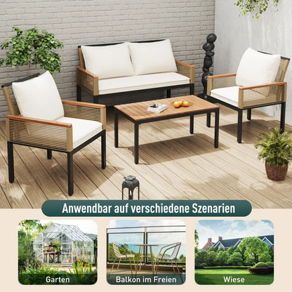 4-Persoons Loungeset – Tuinmeubel – Loungeset Buiten – Loungeset Balkon – Tuinbank – UV-bestendig PE-Rattan – Gepoedercoat Stalen Frame