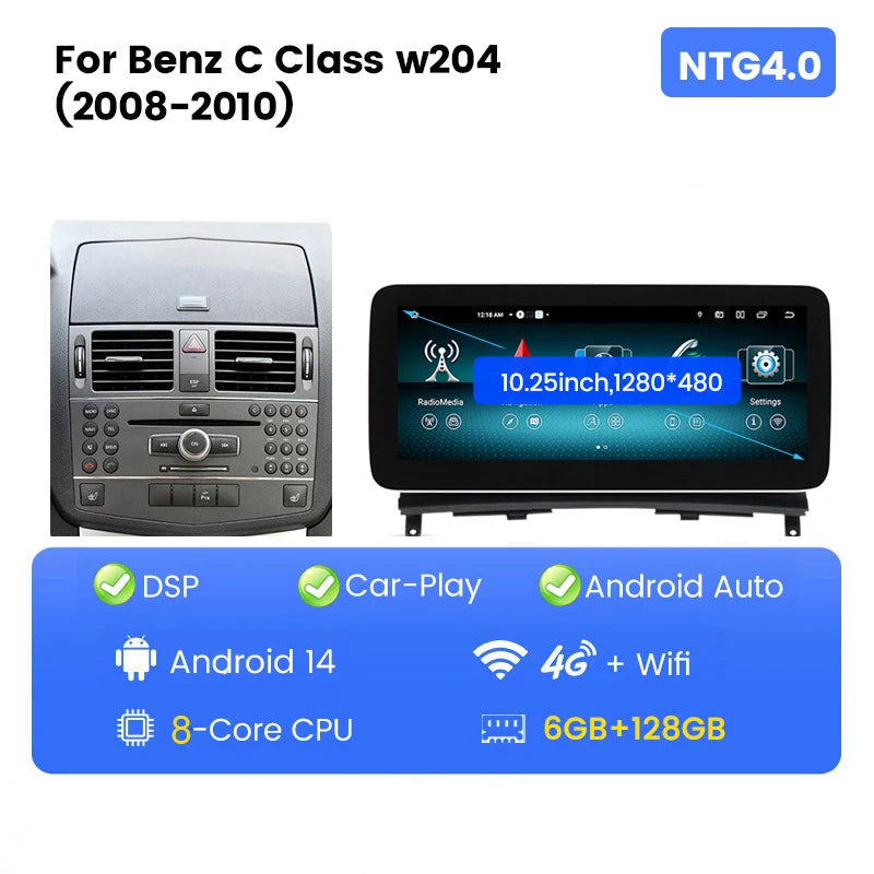 Android Multimediaplayer – Autoradio – Navigatiesysteem – Multimedia Stereo – Touchscreen – 10,25 Inch – Android 14 – 6GB RAM 128GB Opslag