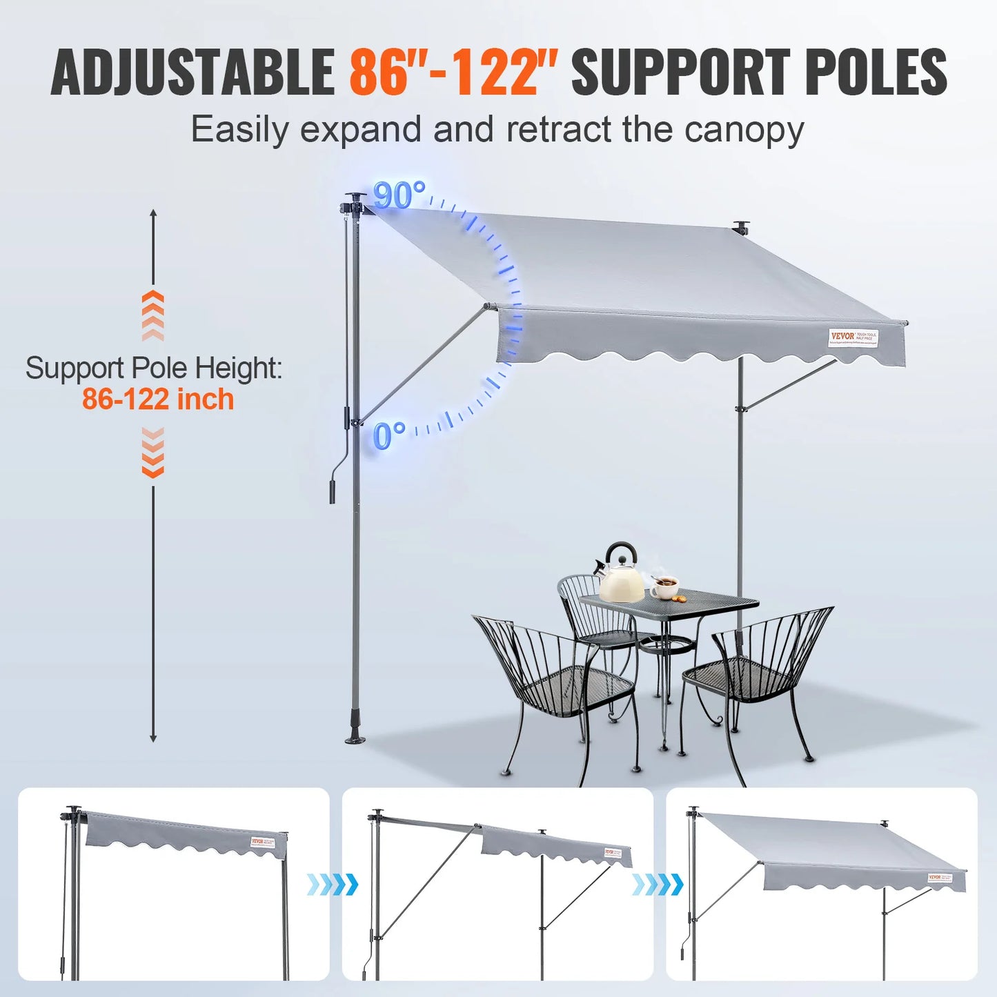 Klemluifel - Uitschuifbare Zonwering - Balkonluifel - 78 x 47inch - Handmatig Verstelbaar - Waterdicht & UV80+ Bescherming - Voor Tuin - Balkon en Terras