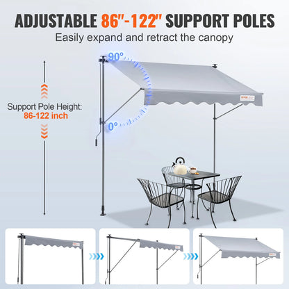 Klemluifel - Uitschuifbare Zonwering - Balkonluifel - 78 x 47inch - Handmatig Verstelbaar - Waterdicht & UV80+ Bescherming - Voor Tuin - Balkon en Terras
