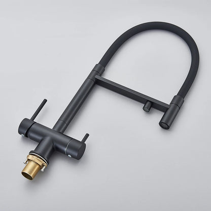 Keukenmengkraan - met Uittrekbare Uitloop – Keukenkraan - Dual Handle en Gefilterd Water - Koud en Warmwaterkraan - Uittrekbare Sproeikop - Zilvergrijs