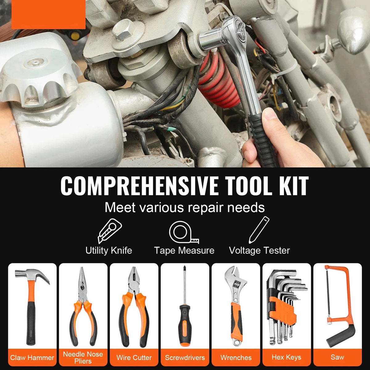 Tool Set – 216 Piece Hand Tool Set – Includes Screwdrivers, Wrenches, Hammer &amp; Pliers – Storage Case – Black