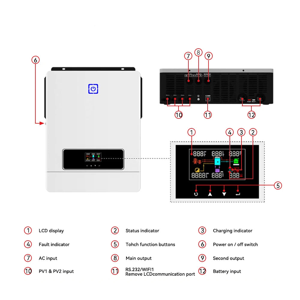 Hybride Omvormer – Solar Omvormer – Zonne-energie Omvormer – Energiebeheer Systeem – 10,2 kW Output – MPPT Zonnelaadregelaar - WIFI-Connectiviteit - QUORE