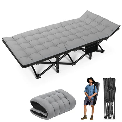 Opvouwbaar Campingbed - Kampeerbed - Veldbed - Vouwbed - Ligbed - Draagbaar - Opvouwbaar - 200KG Capaciteit - Grijszwart - QUORE