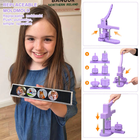 Button Maker Machine - Button Machine - Button Badge Maker - Badge Pin Maker - Manual Machine - 25Mm, 32Mm, 58Mm - Purple