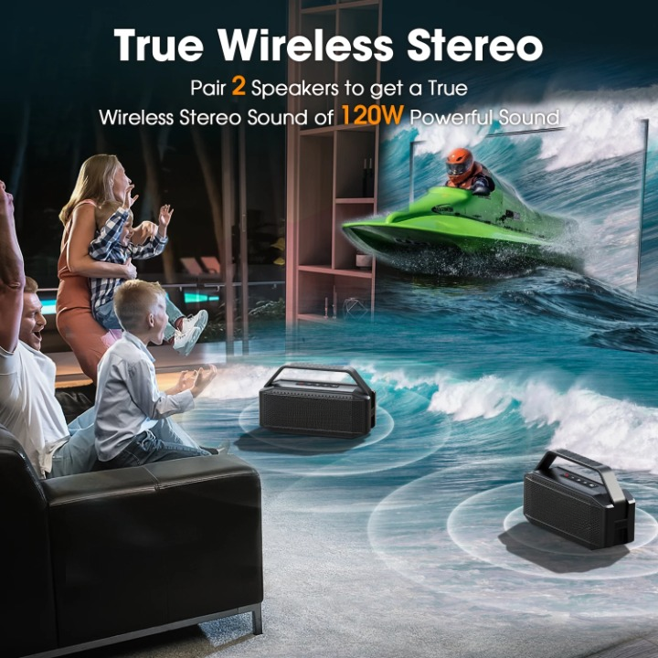 Luidsprekers - Bluetooth-luidsprekers - Draagbare - Draadloos - Waterdichte - met Subwoofer - Diepe Bas - 5100mAh - 80dB - 50-99 W - 70Hz-20KHz - AUX - Twee-weg - 2.0CH - Zwart - QUORE