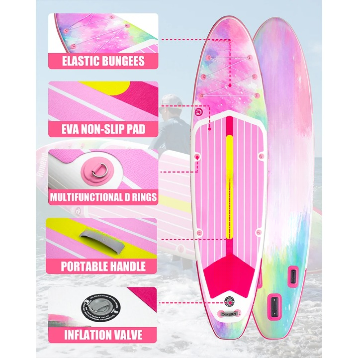 Opblaasbaar Paddleboard – Waterdicht Paddlebord – SUP Board – Inflatable Board – Draagvermogen 158 Kg – Hoogwaardig PVC – Compact En Lichtgewicht - Roze