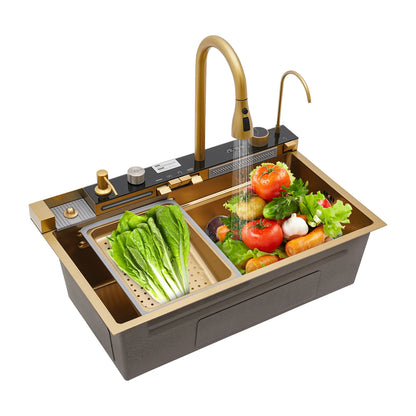 Gouden Keukenspoelbak – Spoelbak – Keukenspoelbak – Spoelbak Met Kraan – RVS Spoelbak – Uitrekbare Kraan 60 cm – Ingebouwde Zeepdispenser