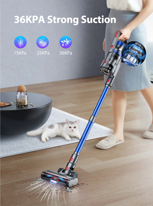 Cordless Stick Vacuum Cleaner - Stick Vacuum Cleaner - Vacuum Cleaner - Cordless Stick Vacuum Cleaner - Powerful Suction - 36000PA - 450W - 1.2L Dust Reservoir - HEPA Filter - Blue
