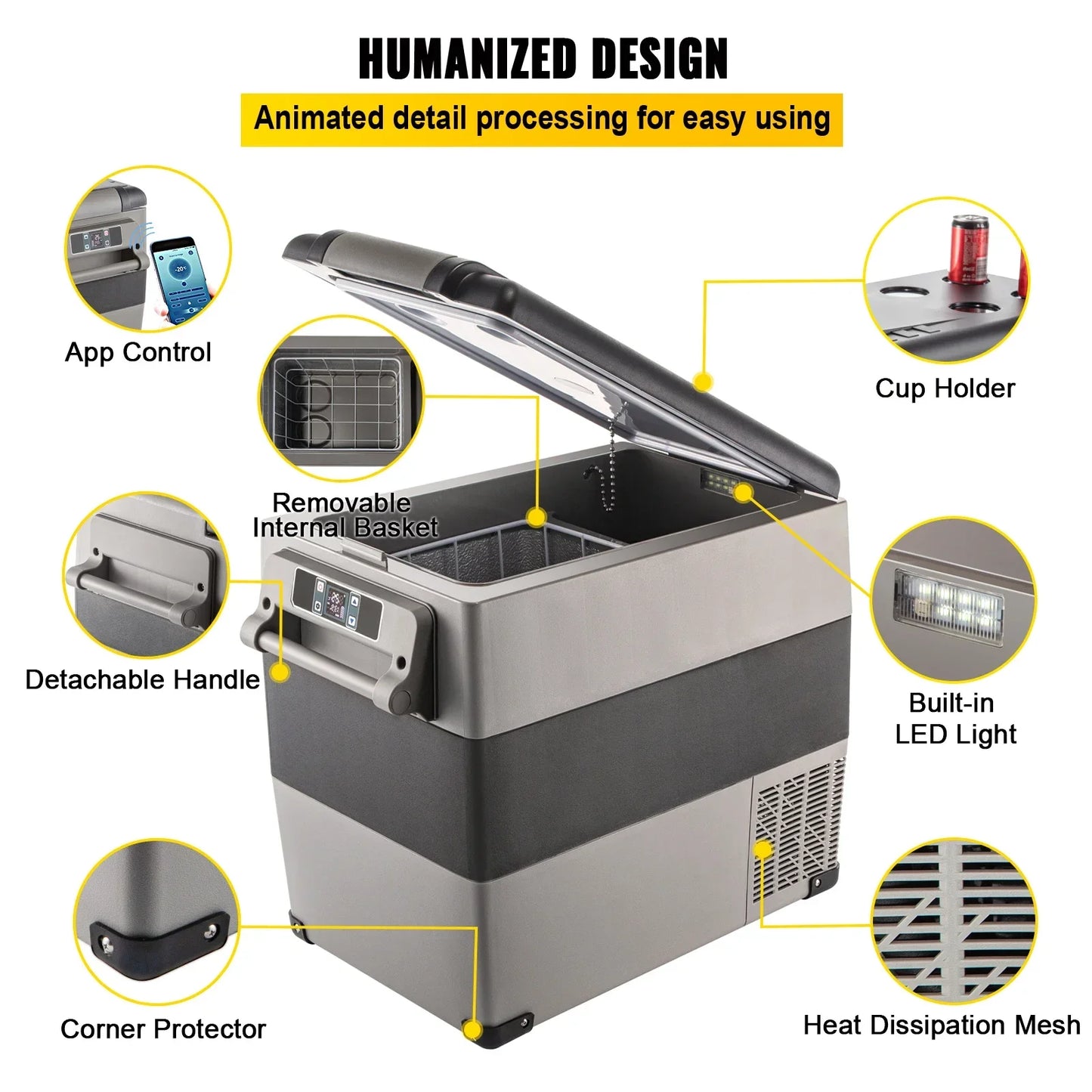 Draagbare Koelbox – Mini Koelbox – Elektrische Koelbox – Autokoelbox – Picknick Koelbox – 20-55L Inhoud – 12/24V En 110-240V – Snel Koelen