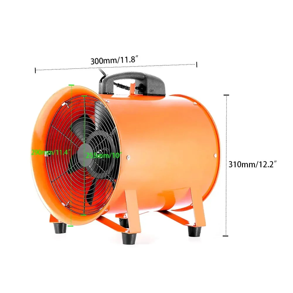Industrieventilator – Bouwventilator – Luchtverplaatser – Blower – PVC Luchtkanaal – Oranje Variant – 250 Mm Diameter – 320 Watt Krachtig