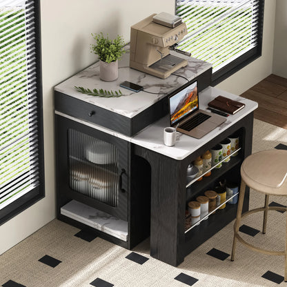 Kitchen island with wheels, extendable dining table with removable tabletop, bar table with power strips, serves kitchen island