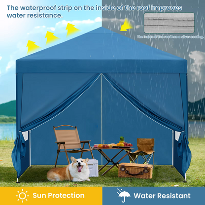 Paviljoen - Tuinpaviljoen - Partytent - Tuintent - Pop-up Kliksysteem - Stabiel - Vouwtent - met Zijwanden - voor 4-6 Personen - Opvouwbaar - Waterdicht - Winterbestendig - 50+UV-Bescherming - voor Tuin - Buiten - Achtertuin - 3 x 3 m - Blauw