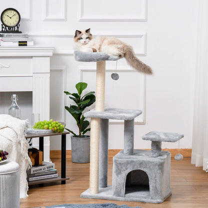 Kattenboom - Krabpaal - met Platform - Perfect voor  Een Dutje Doen - Sporten - Spelen - Spaanplaat - Zacht pluche - 60 x 40 x 114 cm - Grijs