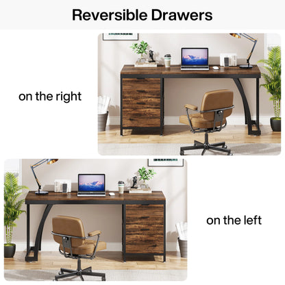Computerbureau – Bureaumeubel – Werkplek Bureau – Studiebureau – Bureau Met Lades – 150x50 cm – Verstelbare Pootjes - Bruin