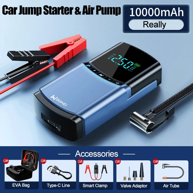 BUVAYE 4 in 1 Car Jump Starter Air Pump 150PSI Tyre Compressor 2000A Starter Device 10000mAh Power bank Digital Inflatable Pump - QUORE