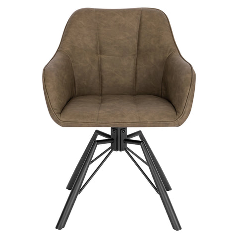Chair - Dining Chair - Swivel Dining Chair - Ergonomic - Dining Chair with Armrests - Comfortable - Upholstered Kitchen Chair - Leather Seat - 360° Rotation - Modern Design - 58.5x54.5x82.5cm - Brown Leather