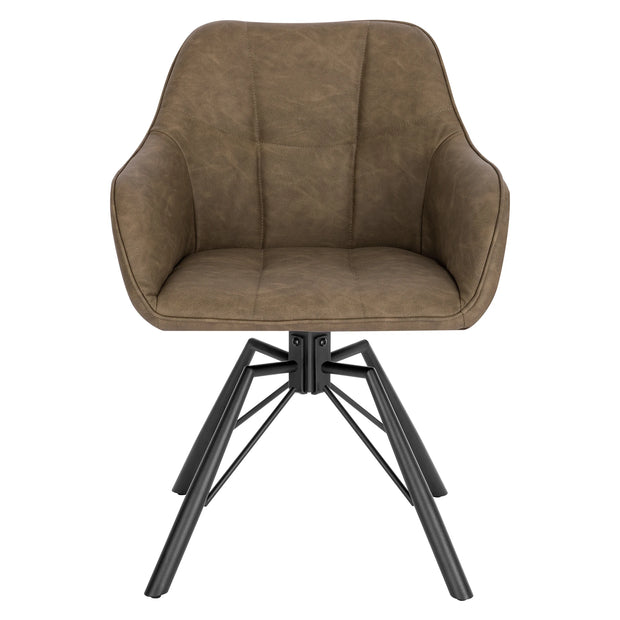 Chair - Dining Chair - Swivel Dining Chair - Ergonomic - Dining Chair with Armrests - Comfortable - Upholstered Kitchen Chair - Leather Seat - 360° Rotation - Modern Design - 58.5x54.5x82.5cm - Brown Leather