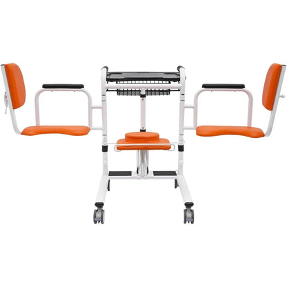 Transportrolstoel - Rolstoel - Rollator - Patiëntenlift & Verzorgingsstoel - Hydraulische - Douchestoel - 4-in-1 Douche – Verstelbare Hoogte & Transferhulp met Pot – Oranje/Wit/Zwart
