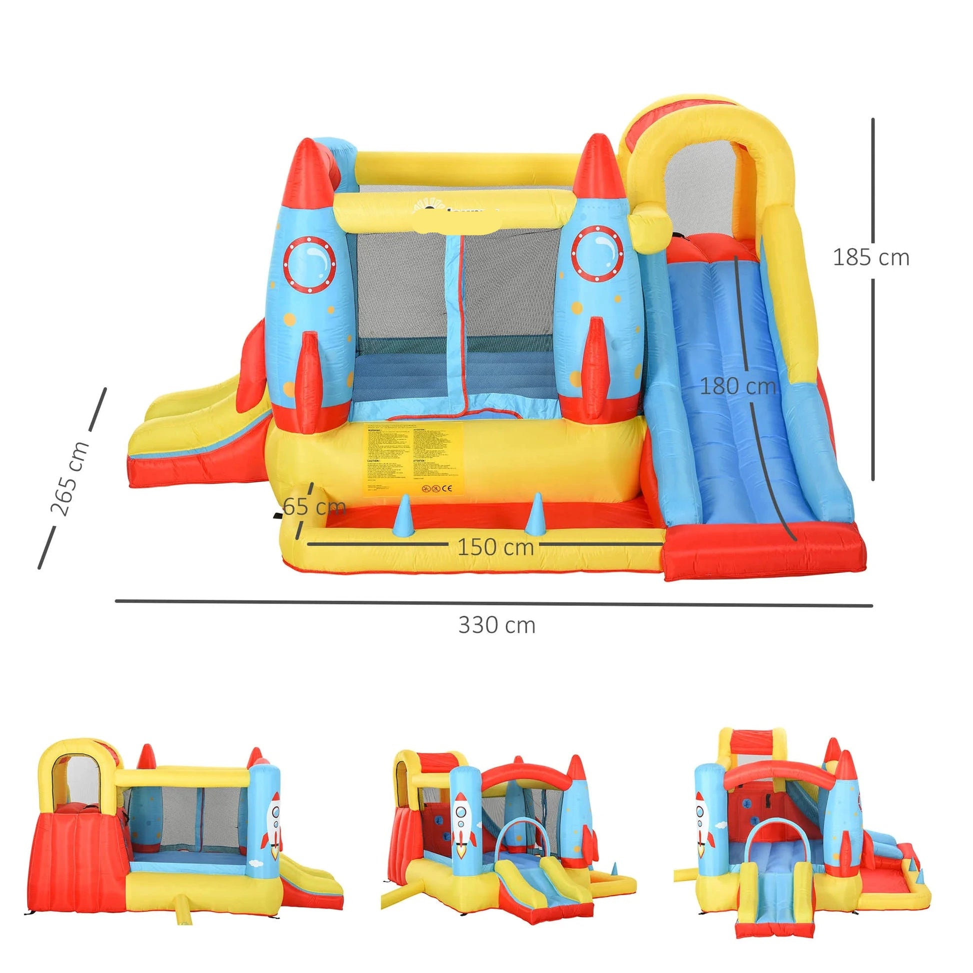 Opblaasbaar Kasteel – Speelhuis – Springkussen – Kinderspeeltoestel – Raketthema – 4 Kinderen – 330x265x185 Cm - QUORE