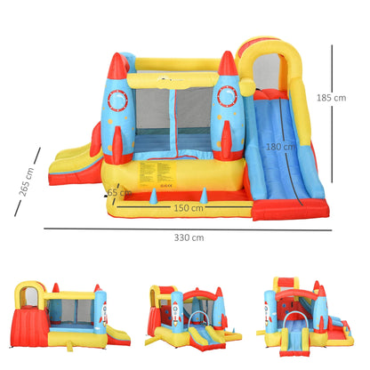 Opblaasbaar Kasteel – Speelhuis – Springkussen – Kinderspeeltoestel – Raketthema – 4 Kinderen – 330x265x185 Cm - QUORE