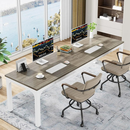 Extra Lang Bureau – Tweepersoons Bureau – Dubbel Bureau – Werkplek Tafel – Computerbureau – Eikenhout – 200 cm Breed – Gedeelde Werkruimte