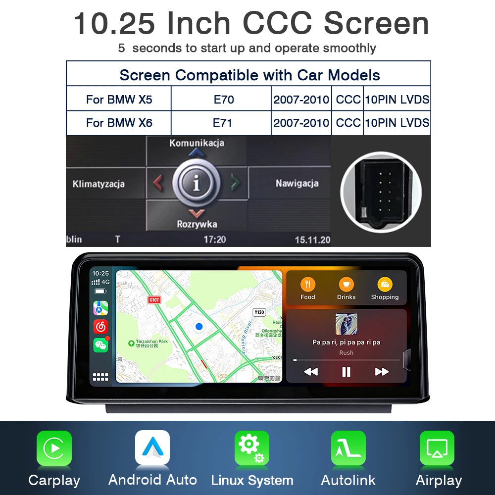 Draadloze Multimedia Display – Touchscreen Navigatie Systeem – CarPlay Android Auto – Achteruitrijcamera Ondersteuning – 10,25 Inch Scherm – Linux Besturingssysteem