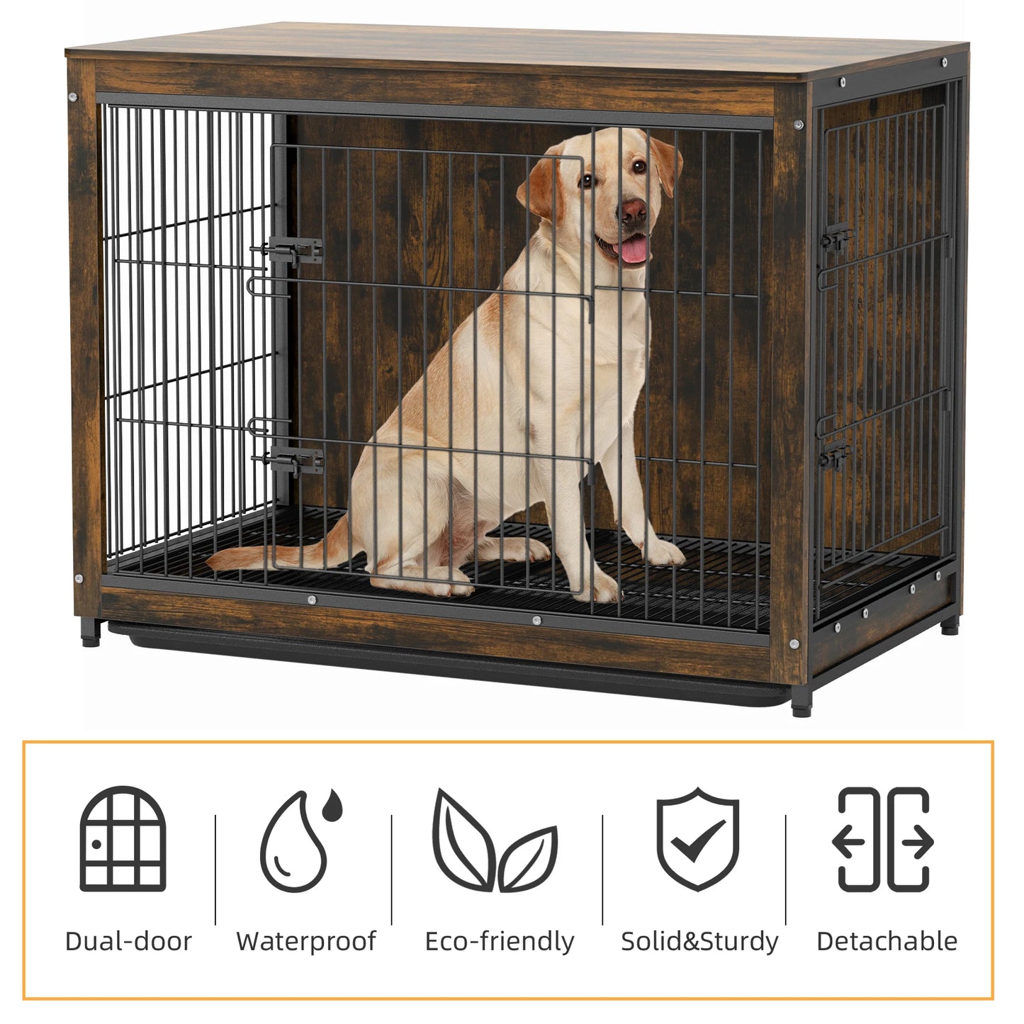 Bench Hond - 2 In 1 Honden Bench En Kast - Met Dubbele Deuren - Hout - Metalen Deuren - Uitneembare Mat - Waterproof - Maat S