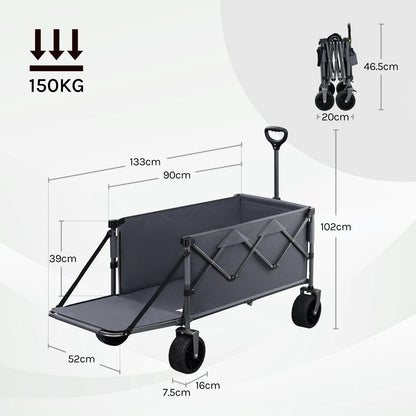 Bolderkar - Transportkar - Handkar - Bolderkar Opvouwbaar - Bolderwagen - met Achterdeur en Wielen - Bolderkarren - Tuinkar - voor Picknick, Strand en Tuin - 200L Grote Capaciteit - Grijs