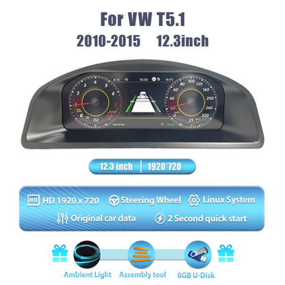 Digitale Dashboard Cluster – Digitaal Instrumentenpaneel – LCD Display – Auto Cockpit – Digitaal Cluster – 12,3 Inch HD IPS Scherm – Plug & Play Installatie – Voor VW T5.1 T5.2 2010-2015