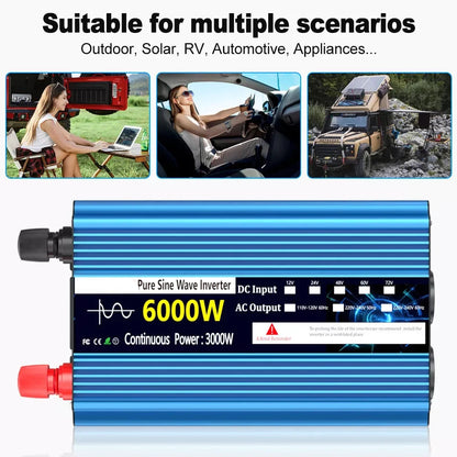 Omvormer – Power Inverter – Spanningsomzetter – Stroomomzetter – 6000W Continu Vermogen – Pure Sinusgolf Uitgang - 24V