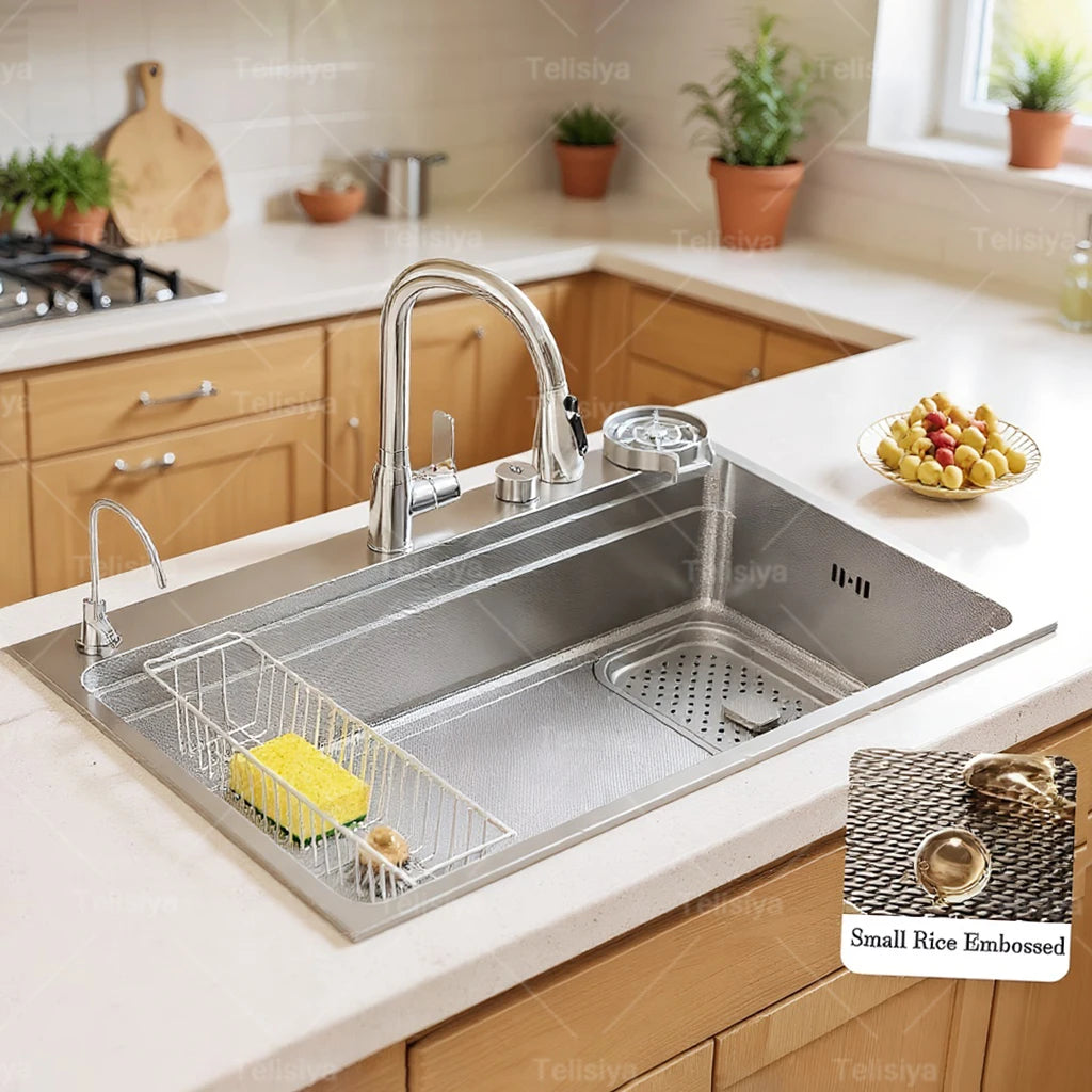 Silver Kitchen Sink 304 Stainless Steel Large Single Slot Undermount Multifunction Dishwashing Sinks 31.5x18.9 inch