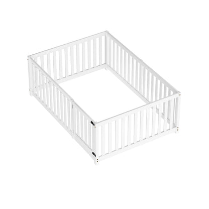 Bedframe Kinderbed - Peuterbed - Vloerbed - Kinderbox - Inclusief Uitvalhekje - Kinderkamer - Multiplex -  140 x 200 x 60 cm - Wit