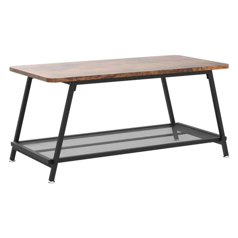 Industrial Coffee Table – 2-Layer Design – Metal Frame – Wood Look – With Storage Rack – Rustic Brown