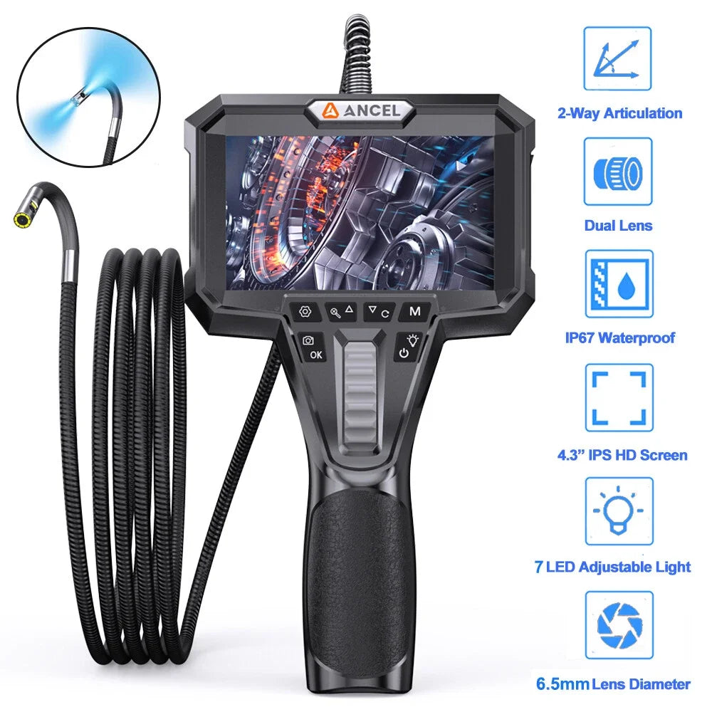 Inspectiecamera – Endoscoop – Borescoop – Inspectieapparaat – Camera – Dual Lens – 6,5mm Diameter – 4,3 inch IPS Scherm