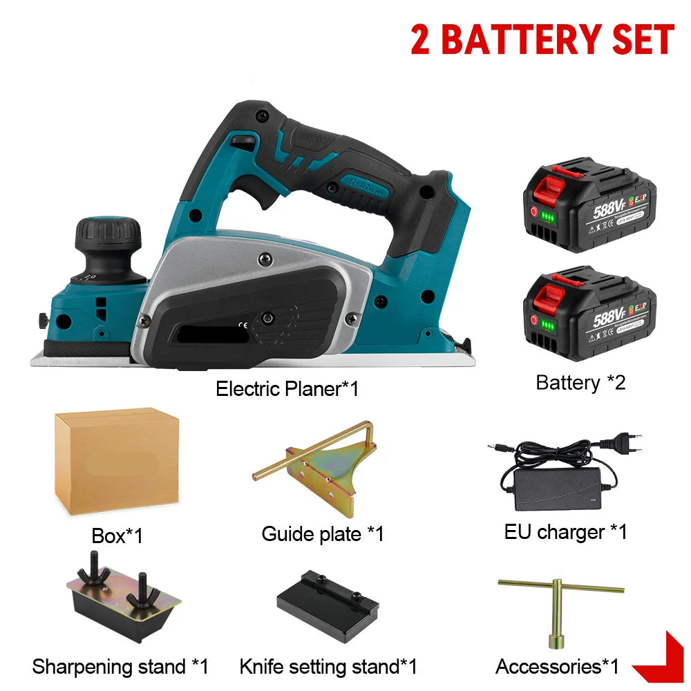 Schaafmachine - Elektrische Schaaf - Parallelgeleider - Opvangzak - Draadloze Elektrische Houtfrees - 30000RPM –  Brushless Trimmer & Schaafmachine met 2 Accu’s + EU Stekker – Houtbewerkingsgereedschap
