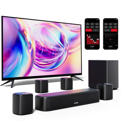 Soundbar - 7.1ch - Soundbar met Subwoofer - Soundbar voor TV - Smart App Control - 330W - Afneembare - 4 Surround Speakers - Zwart