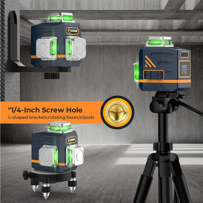 3x360° Laser Waterpas – Laser Niveau – Zelfnivellerend – Meetinstrument – Bouwlaser – Groene Laserstralen – Afstandsbediening – USB-C Opladen