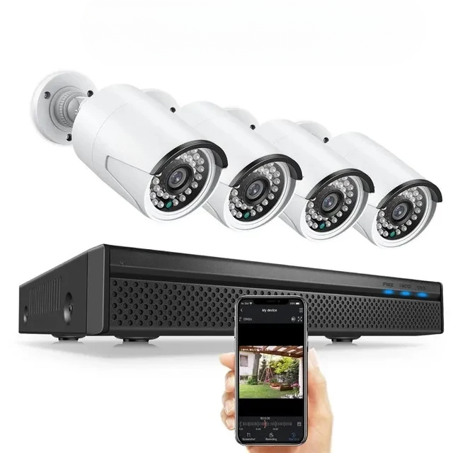 Beveiligingscamera - Beveiligingscamerasysteem - Camerabewaking - 8CH POE Camera Kit - 5MP NVR - Nachtzicht - Weerbestendig - AI Bewegingsdetectie - Binnen en Buiten - 4 Camera's - 4T Ingebouwde HDD