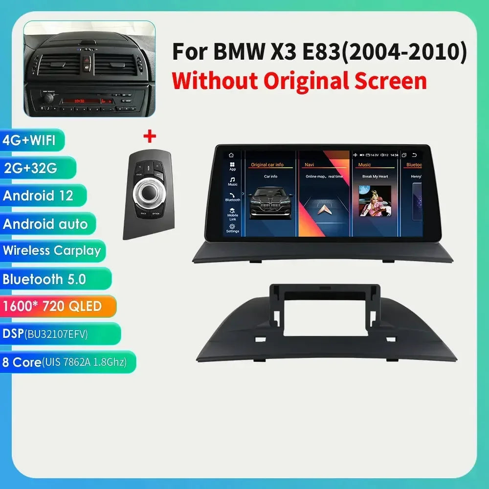 Autoradio BMW X3 E83 – Multimedia Speler – Navigatiesysteem – Android Radio – 2 Din Stereo – 10.33 Inch QLED Touchscreen – 4G & Draadloos CarPlay – DSP Audio Versteker