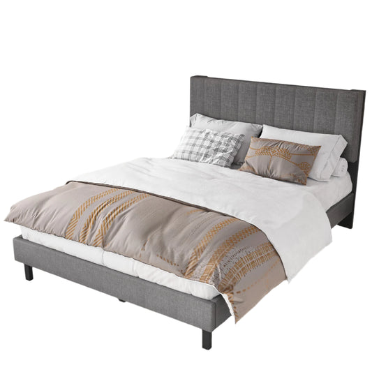 Bedframe – Bed – Bedden – Tweepersoonsbed – Boxspring – Linnen Hoofdeinde – Met Opbergruimte – 140x200 cm – Metaal - QUORE