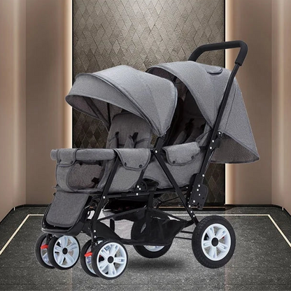 Dubbele Kinderwagen - Tweeling Kinderwagen - Duo Buggy - Duo kinderwagen - 2 Omvormbare Zitjes - en Reiswiegjes - Blauw