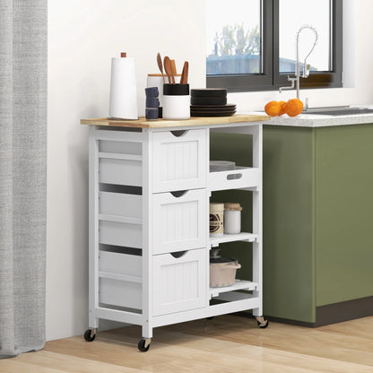 HOMCOM kitchen cart with 3 drawers removable tray 67x37x85,5 cm White - QUORE